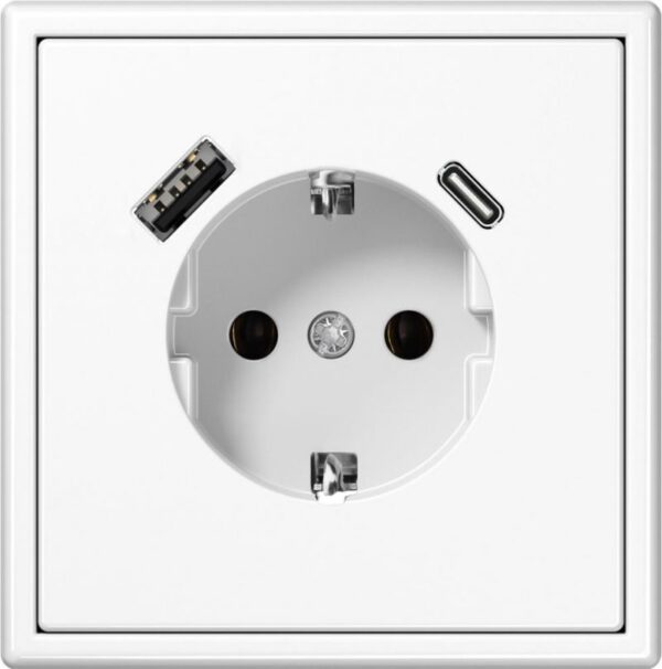Kištukinis lizdas su įžeminimu + 3.4A max.USB A+C kroviklis, be rėmelio